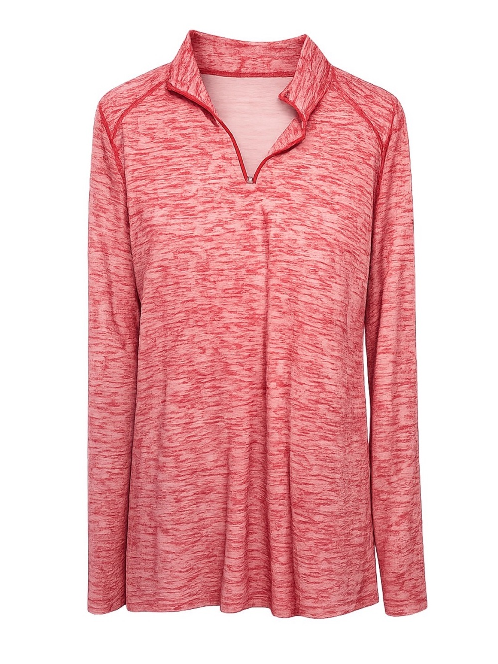 Women’s Long-Sleeve Heathered Pink Pullover V-Neck Top